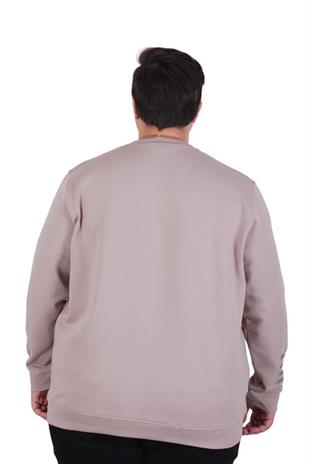 Starbattal Büyük Beden Bisiklet Yaka Sweat Double Face 25707 BEJ