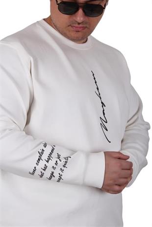 Starbattal Büyük Beden Bisiklet Yaka Sweat Double Face 25707 EKRU