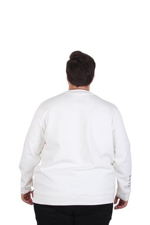 Starbattal Büyük Beden Bisiklet Yaka Sweat Double Face 25707 EKRU