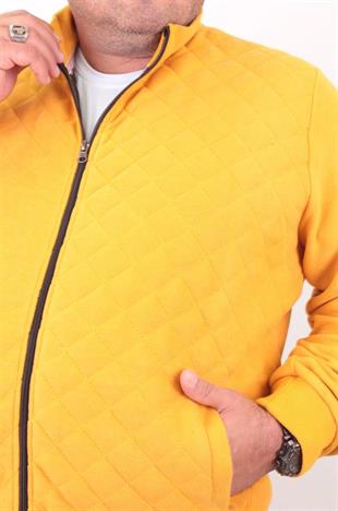 Starbattal Büyük Beden Fermuarlı Hırka Diamond 23281 HARDAL