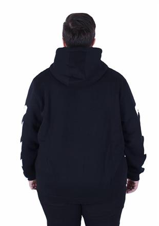Starbattal Büyük Beden Kapüşonlu Fermuarlı 3ip Sweat MG 25718 SIYAH