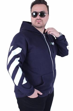 MocGrande Büyük Beden Kapüşonlu Fermuarlı 3ip Sweat MG 25718 LACIVERT