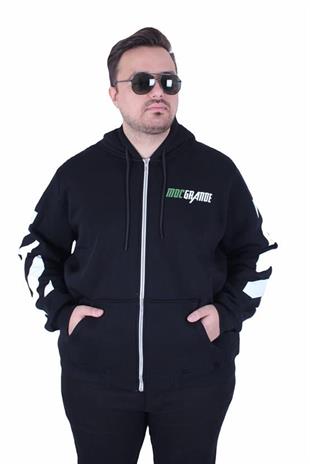 Starbattal Büyük Beden Kapüşonlu Fermuarlı 3ip Sweat MG 25718 SIYAH