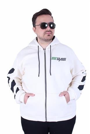 Starbattal Büyük Beden Kapüşonlu Fermuarlı 3ip Sweat MG 25718 BEJ