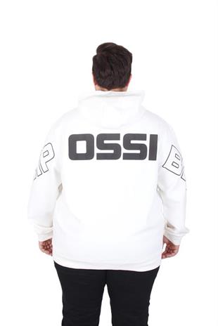 Starbattal Büyük Beden Kapüşonlu Fermuarlı Sweat Double Face Ossi 25705 EKRU