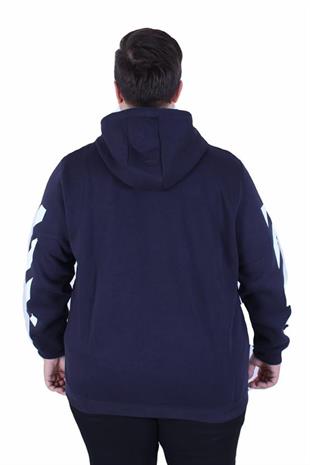 Starbattal Büyük Beden Kapüşonlu Fermuarlı 3ip Sweat MG 25718 LACIVERT