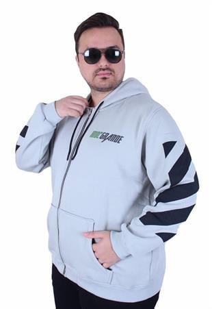 Starbattal Büyük Beden Kapüşonlu Fermuarlı 3ip Sweat MG 25718 GRI