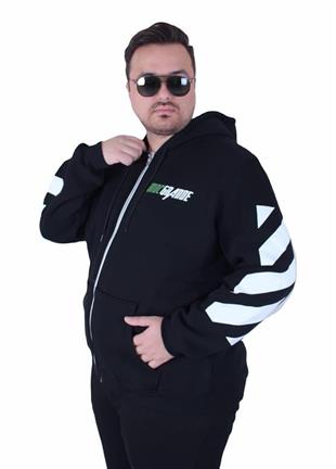 Starbattal Büyük Beden Kapüşonlu Fermuarlı 3ip Sweat MG 25718 SIYAH
