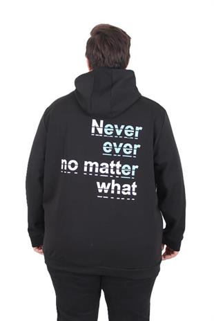 Starbattal Büyük Beden Kapüşonlu Sweat Double Face Never 25706 SIYAH
