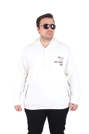 Starbattal Büyük Beden Kapüşonlu Sweat Double Face Never 25706 EKRU