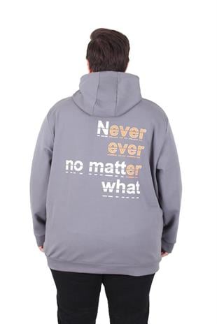 Starbattal Büyük Beden Kapüşonlu Sweat Double Face Never 25706 FUME