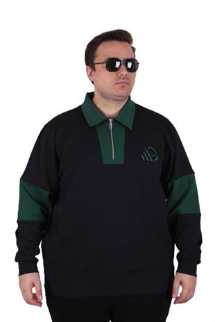 Starbattal Büyük Beden Polo Yaka Fermuarlı Sweat Double Face 25709 LACIVERT