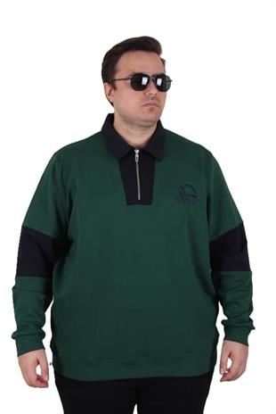 Starbattal Büyük Beden Polo Yaka Fermuarlı Sweat Double Face 25709 NEFTI