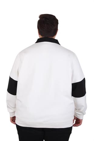 Starbattal Büyük Beden Polo Yaka Fermuarlı Sweat Double Face 25709 BEJ