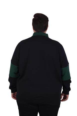 Starbattal Büyük Beden Polo Yaka Fermuarlı Sweat Double Face 25709 LACIVERT