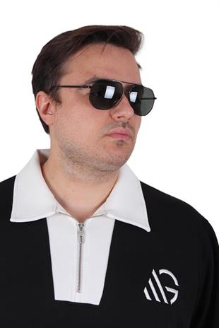 Starbattal Büyük Beden Polo Yaka Fermuarlı Sweat Double Face 25709 SIYAH