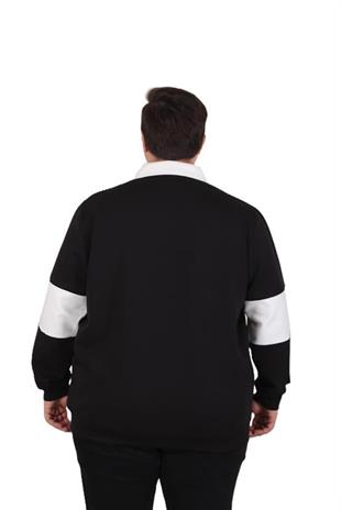 Starbattal Büyük Beden Polo Yaka Fermuarlı Sweat Double Face 25709 SIYAH
