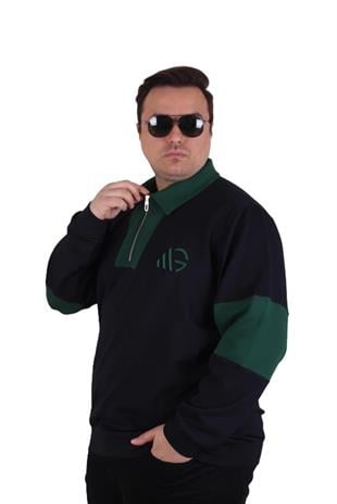 Starbattal Büyük Beden Polo Yaka Fermuarlı Sweat Double Face 25709 LACIVERT