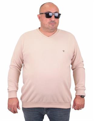 Starbattal Büyük Beden Selanik V Yaka Classic Sweat 23201 BEJ