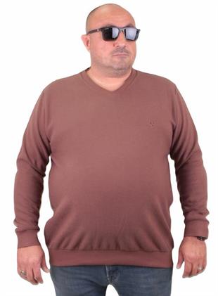Starbattal Büyük Beden Selanik V Yaka Classic Sweat 23201 TABA