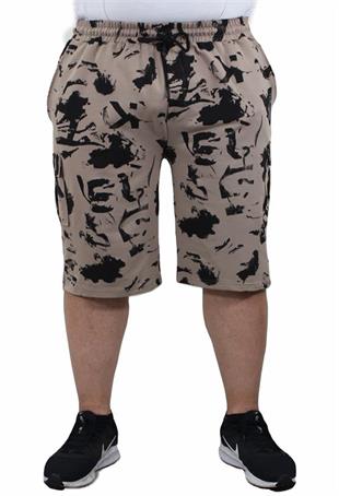 Starbattal Büyük Beden Abstract  Likralı Erkek Penye Şort 23610 TOPRAK