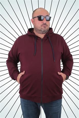 Starbattal Büyük Beden Basic Mevsimlik Fermuarlı Kapüşonlu Sweat 22751 MURDUM