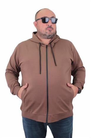 Starbattal Büyük Beden Basic Mevsimlik Fermuarlı Kapüşonlu Sweat 22751 TABA