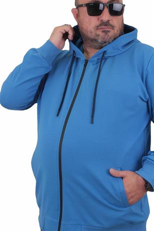 Starbattal Büyük Beden Basic Mevsimlik Fermuarlı Kapüşonlu Sweat 22751 SAKS