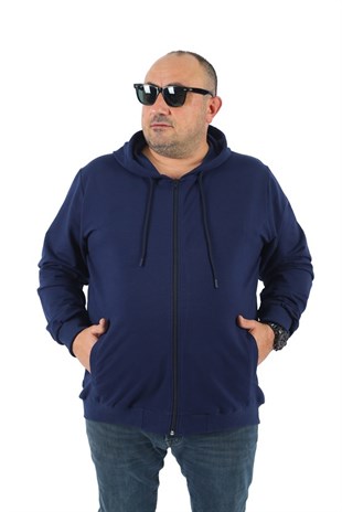 Starbattal Büyük Beden Basic Mevsimlik Fermuarlı Kapüşonlu Sweat 22751 INDIGO