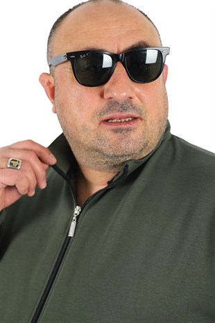 Starbattal Büyük Beden Basic Mevsimlik Fermuarlı Sweatshirt 22750 HAKI