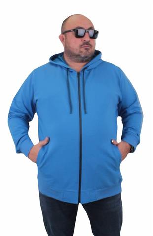 Starbattal Büyük Beden Basic Mevsimlik Fermuarlı Kapüşonlu Sweat 22751 SAKS