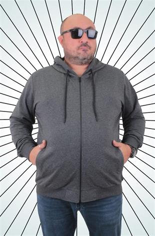 Starbattal Büyük Beden Basic Mevsimlik Fermuarlı Kapüşonlu Sweat 22751 ANTRASIT