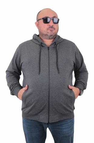 Starbattal Büyük Beden Basic Mevsimlik Fermuarlı Kapüşonlu Sweat 22751 ANTRASIT