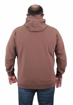 Starbattal Büyük Beden Basic Mevsimlik Fermuarlı Kapüşonlu Sweat 22751 TABA