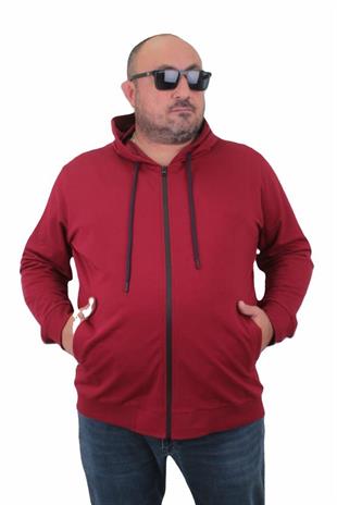 Starbattal Büyük Beden Basic Mevsimlik Fermuarlı Kapüşonlu Sweat 22751 BORDO