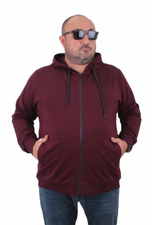 Starbattal Büyük Beden Basic Mevsimlik Fermuarlı Kapüşonlu Sweat 22751 MURDUM