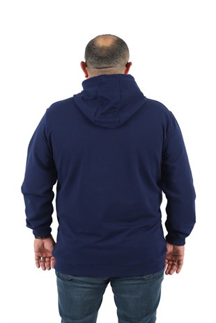Starbattal Büyük Beden Basic Mevsimlik Fermuarlı Kapüşonlu Sweat 22751 INDIGO