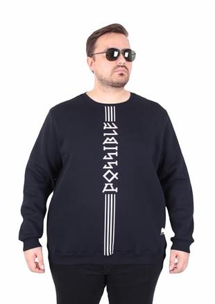 Starbattal Büyük Beden Bisiklet Yaka 3ip Sweat Possible 25719 LACIVERT