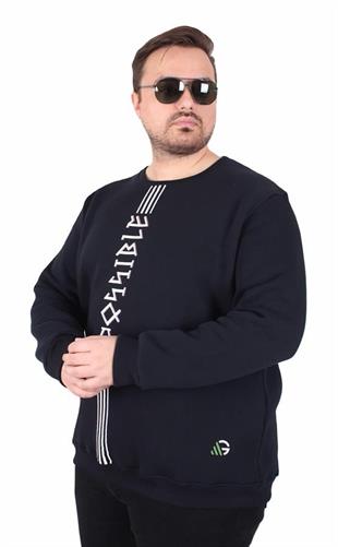 Starbattal Büyük Beden Bisiklet Yaka 3ip Sweat Possible 25719 LACIVERT