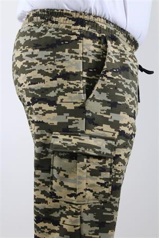 Starbattal Büyük Beden Commando Camouflage Erkek Penye Şort 23606 Askeri Yeşil