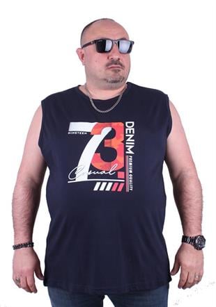 Starbattal Büyük Beden Erkek Baskılı Kolsuz Tişört Casual 23142 LACIVERT