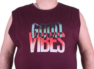 Starbattal Büyük Beden Erkek Baskılı Kolsuz Tişört Good Vibes 23141 BORDO