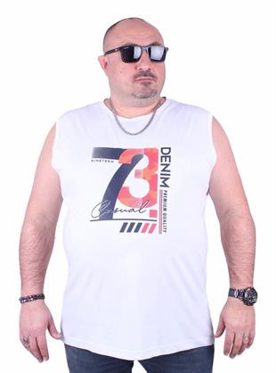 Starbattal Büyük Beden Erkek Baskılı Kolsuz Tişört Casual 23142 BEYAZ