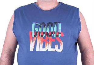 Starbattal Büyük Beden Erkek Baskılı Kolsuz Tişört Good Vibes 23141 INDIGO