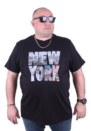 Starbattal Büyük Beden Erkek Baskılı Tişört New York 23129 SIYAH