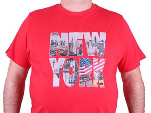 Starbattal Büyük Beden Erkek Baskılı Tişört New York 23129 KIRMIZI