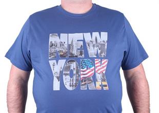 Starbattal Büyük Beden Erkek Baskılı Tişört New York 23129 INDIGO