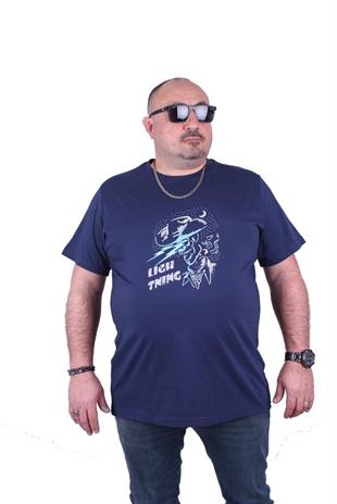 Starbattal Büyük Beden Erkek Baskılı Tişört Lightning 23132 Marin