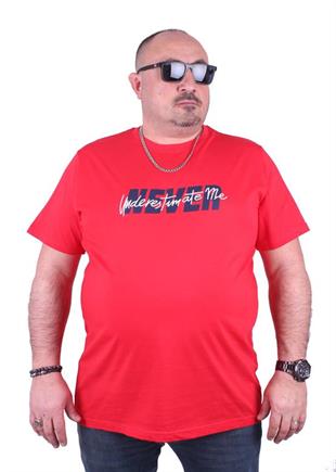 Starbattal Büyük Beden Erkek Baskılı Tişört Never 23135 KIRMIZI