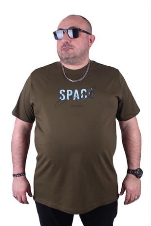 Starbattal Büyük Beden Erkek Sıfır Yaka Tişört Space 23123 Askeri Yeşil